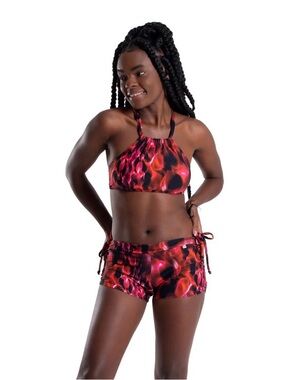 Women’s Red Pink Abstract yoga shorts